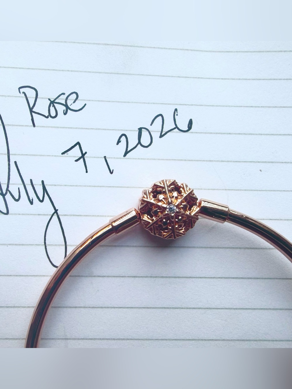 Authentic Pandora 14k Rose Gold-Plated Sparkling Snowflake Bangle with CZ